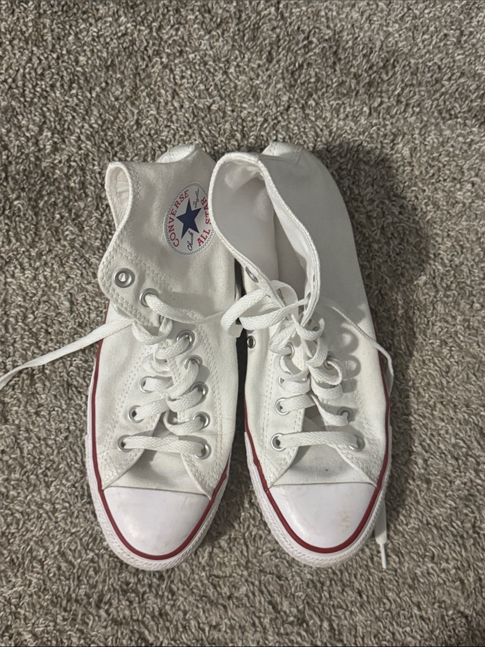 Converse White High-Top Sneakers with Red Trim